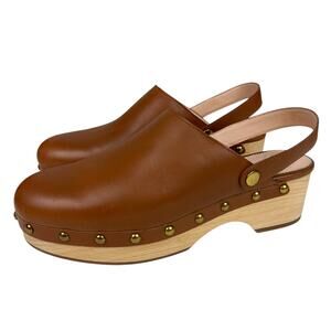 J. Crew Wooden Sole Cognac Brown Tan Leather Convertible Clogs 8 NWOT